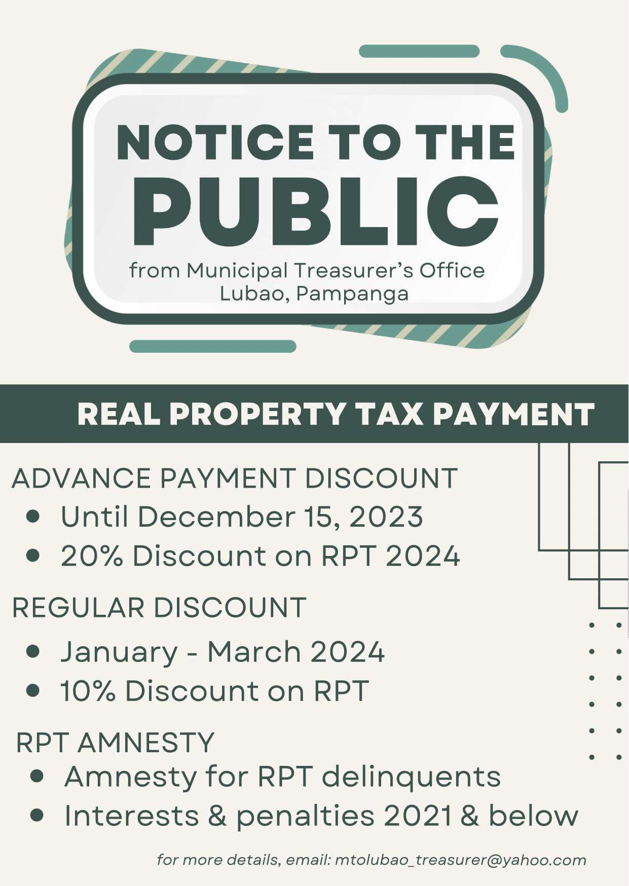 Notice to the Public: Real Property Tax Payment